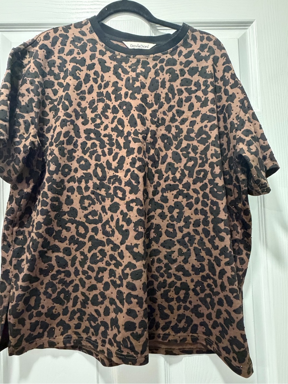 Brown & Black Leopard Print Short Sleeve Top